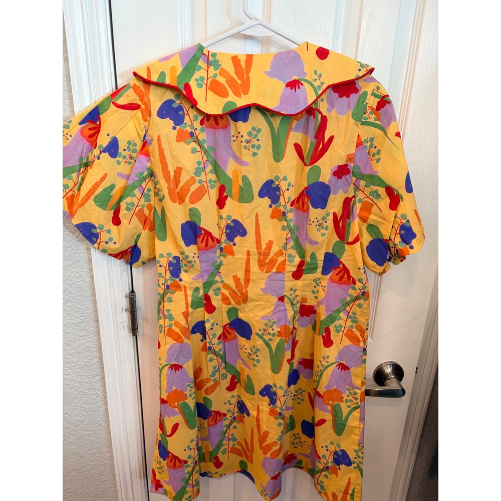 GIGIO Mini Dress Yellow Floral Peter Pan Collar Puff Sleeve Artsy - Picture 8 of 8